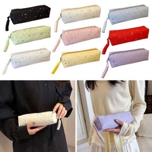 JAYQQ Star Dot Print Pencil Case Canvas Large Capacity Pencil Pouch Multi-functional Pen Bag Gift