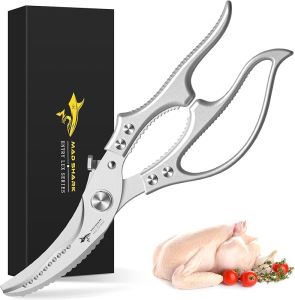 MAD SHARK Heavy Duty Poultry Shears Kitchen Shears with Slip Handle & Safety Lock All Purpose Kitchen Scissors for Chicken Meat Cutting Turkey Fish Vegetables Spring Loaded Dishwasher Safe
