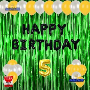 Paket Dekorasi Pesta Balon Happy Birthday Hitam Set Dekor Ulang Tahun Tirai Hijau Simple
