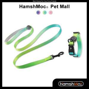 HamshMoc Gradient Dog Collar And Leash Set Adjustable Nylon Pet Collar Soft Padded Dog Leash for Small Medium Large Dogs