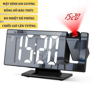 Đồng hồ chiếu hình ảnh 12:36 hiển thị giờ 12/24 điều chỉnh sáng báo thức sạc USB hiển thị thời gian chiếu lên tường trong phòng ngủ.