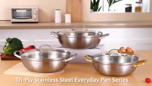 LOLYKITCH 5-Quart Stainless Steel Kadai with Lid 13-Inch Hotpot Pot