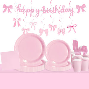 Amazons hot-selling pink-themed party tableware set Valentines Day solid color decoration disposable paper cup paper plate