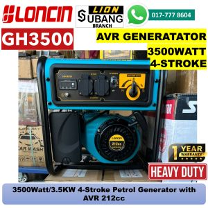 LONCIN 3500Watt/3.5KW 4-Stroke Petrol Generator with AVR 212cc GH3500 - Heavy Duty with 1 Year Local Warranty -