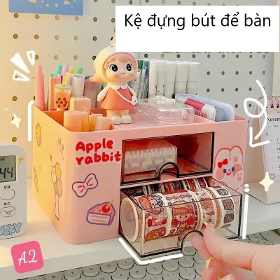 Hộp đựng trang sức 9 ngăn tủ mini có ngăn kéo để bàn tủ mini bằng nhựa chia ô đựng decor bàn học Tặng kèm ticker dán siêu dễ thương