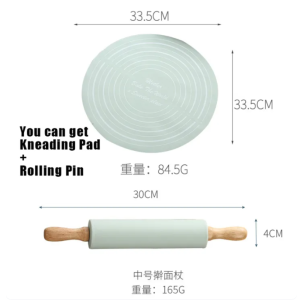 Silicone Kneading Pad Baking Mat & Rolling Pin Set Measurement Circles Non Stick Food Grade Dough Mat for Bread Pizza Fondant Cookies DIY Baking