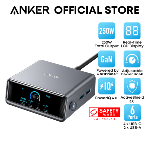 Anker Prime Charger 250W Fast Charging Station 6-Port GaNPrime USB C Charger Laptop Charger A2345