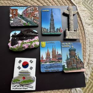 1pc Resin Refrigerator Magnet South KoreaJapanchinaItalianDubaiGermany Souvenir Fridge Sticker for Home Kitchen Decor