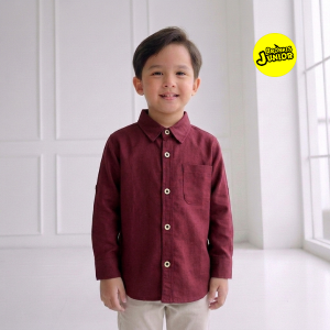 Bronkis Junior Kemeja Anak Laki Laki Desain Kemeja Lengan Panjang Linen Warna Maroon untuk usia 0-10 tahun