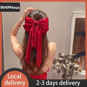 [COD] WHPHous Ship within 24 hours Elegant Red Streamer Large Bow Ribbon Hair Clip For Women Fashion Simple Solid Satin Ponytail Bow Hairpin Girls Hair Accessories