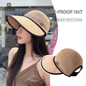 HOZADA หมวกหมวกแก๊ปชายหาดผู้หญิงหมวกกระบังแสงหมวกถักลำลองแบบพกพาหมวกกันแดดถักหมวกหมวกป้องกันแสงแดดปีกกว้างหมวกชายทะเลหมวกฟางป้องกันรังสียูวีสำหรับท่องเที่ยวกลางแจ้งฤดูร้อน