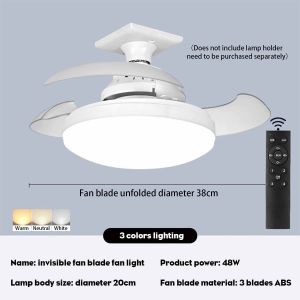 Smart Ceiling Fan With Light and Remote Invisible Fan with App Control Inverter Modern Design 3 Blades 48W 3 Color Dimmable  E27 Base Silent Electric Fan with Living room Bedroom Dining
