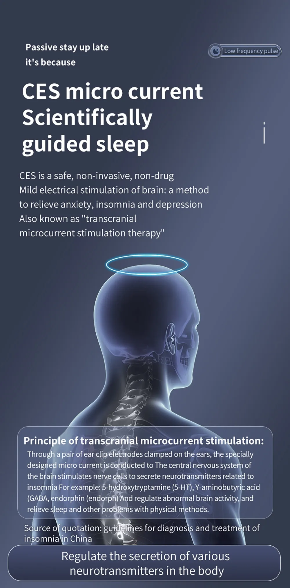 CES Insomnia Electrotherapy Device Fast Sleep Aid Ear Clip Type  Relieve Anxiety Depression Migraine Head Pain Improve Sleeping