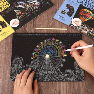 Magic Scratch Art Book with Stylus 10 Sheets World Landmarks Night City Painting Toy Stress Relief Craft Drawing Adult Kids Gift2026