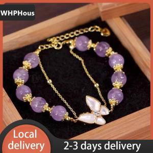 [COD] WHPHous Ship within 24 hours Double-layer Purple Beaded Butterfly Pendant Bracelet For Women Girls Fashion Jewelry Gifts