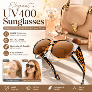 Cat Eye Sunglasses Polarized Round UV Protection Tortoise Frame Fit Over Glasses Fashion Sunglasses Retro Vintage Women Men