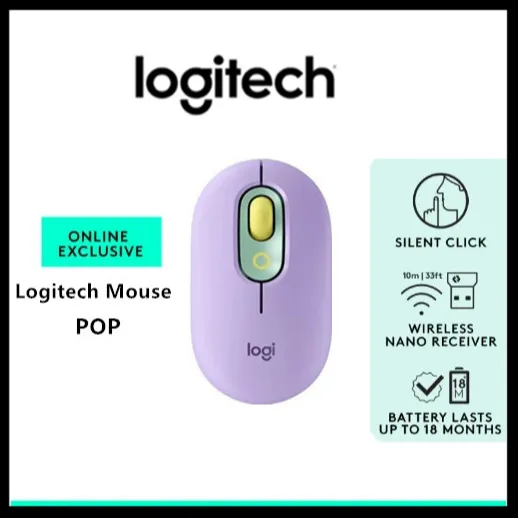 【Hot sellers】 Logitech Pop Mouse Wireless Bluetooth Mouse Office Home Mice Laptop Mouse 2.4G USB Multi Device.