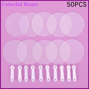 Colorful Heart 50Pcs 5cm Cute Mini Transparent Blank Fan Child Kids DIY Art Fan Wedding Birthday Party Favors Girlfriend Boyfriend Ideas Gift