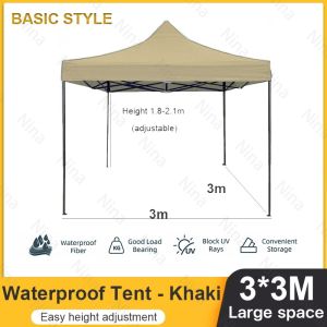 Foldable Outdoor Tent 3x4.5M Heavy Duty Retractable Tent Waterproof Canopy Gazebo Tent with Side Wall KHAKI