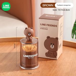 100% Authentic Line Friends Toothpick Holder Kitchen Organizers Press-type Cotton Swab Box Storage Container Dispenser Hygienic Toothpicks Storage Box LFB78