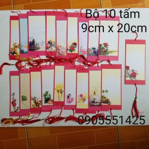 Bộ 10 tấm thiệp mi ni trang trí  KÈM theo tua. Giấy  viết thư pháp