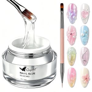 30g 3D with Nail Brush Clear 3-in-1 Sculpting Glue for Drawing Molding Rhinestones & Charms No Wipe Builder for DIY Nail Art UV LED Lamp Needed