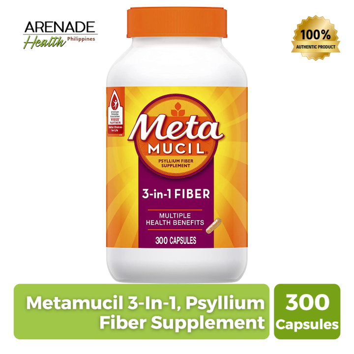 Metamucil 3-In-1, Psyllium Fiber Supplement, Multiple Health Benefits, (300 Capsules)