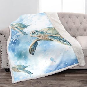 Jekeno Sea Turtle Sherpa Blanket Comfort Super Soft Print Throw Blanket for Adults Kids Gift Office 50"x60"