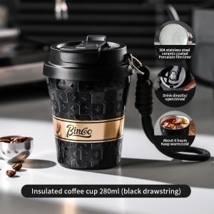 BINCOO Thermal Coffee Mug Ceramic Inner Vacuum Flask Insulated Dual Coffee Cup Mini Portable 280ML/500ML