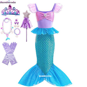 2024 Little Mermaid Ariel Princess Dress Kid Halloween Cosplay Costumes Fancy Dress Clothes Girl Mermaid Birthday Party Ball Gowns