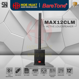 Baretone MAX12CLM 12" Compact Column PA Speaker With Built-in Mixer EQ Preset MAX-12CLM