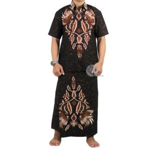 Setelan Koko + Sarung Batik Lengan Pendek Fashion Muslim Pria Dewasa Terbaru Bahan Katun Premium TPS