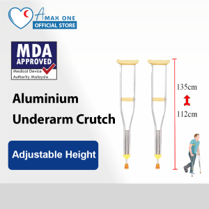 Hospital Aluminium Underarm Crutch (1Pair-2 Pieces) - Height Adjustable Underarm Cane Support
