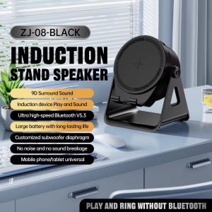 Portable Induction Speaker with Phone Stand Bluetooth 5.3 Wireless Speaker 9D Surround Sound Mobile Phone Tablet Holder Desk Speaker