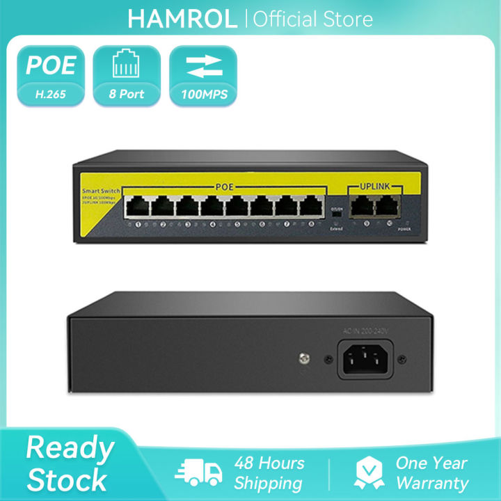 Hamrol POE Switch 48V with 8 100Mbps Ports IEEE 802.3 af/at ethernet Switch Suitable for IP Camera/POE Camera Security System Power Over Ethernet Max 250M