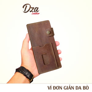 Ví đơn giản da bò thật dáng dài Dza leather bóp 1 ngăn đựng tiền thẳng 1 ngăn thẻ hiện đại cá tính phong cách vintage