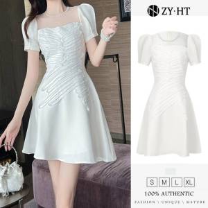 ZYHT EraVogue Womens Short White Puff Sleeve A-Line Dresses Banquet Evening Gowns Formal Event Party Dresses 9876