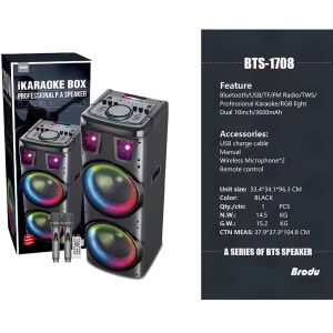 BTS-1708 10 Inches Dual Portable Speaker bluetooth Propesyonal na karaoke with mic BTS KTS