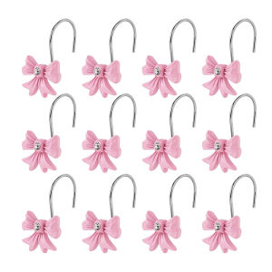 12Pcs Shower Curtain Hooks Bow Knot Decorative Curtain Rings Bedroom Pink Bow Resin Curtain Hooks