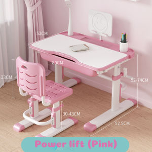 Kids Study Desk and Chair Set Height Adjustable Children Writing Functional Tilt Study Table with Drawers Lamp Bookstand