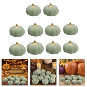 10Pcs Artificial Pumpkins Green Foam Pumpkins Green Autumn Festival Decoration for Thanksgiving Halloween Basket Display