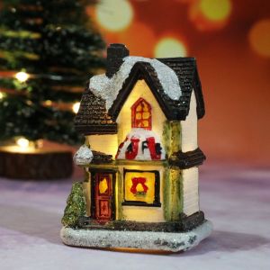 MAOMEI Vườn cổ tích Năm mới Bức tượng nhỏ Sáng Mini Resin Craft Vật trang trí Trang trí giáng sinh Đèn LED Ngôi nhà làng