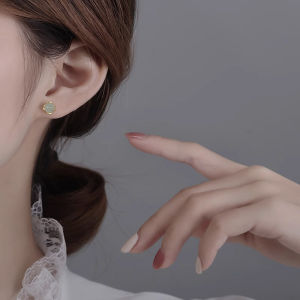[fenggongshuode] Chinese Style Retro Imitation Small Stud Earrings For Women Exquisite Green Round Bead Earring Elegant Jewelry Gift
