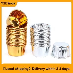 【Local shipping】 50pcs mini cupcake Foil Cupcake Wrapper Paper Gold Silver Cupcake Baking Cups