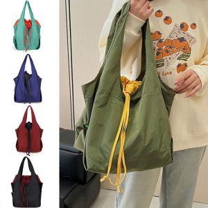 GBSDN Không thấm nước Túi xách thiết kế dây rút Nylon Tái sử dụng Túi đựng tạp hóa du lịch Thường ngày Sức chứa lớn Túi mua sắm có thể gập lại Phụ nữ