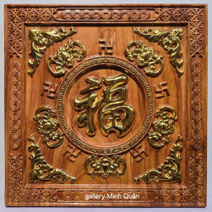 Tranh gỗ chữ Ngũ Phúc Lâm Môn ( Chữ Phúc 5 con dơi) treo phong thủy