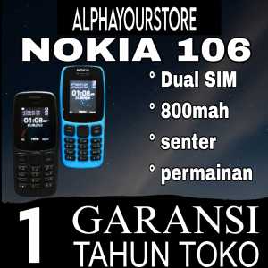 HP NOKIA 106 (BARU) [GARANSI 1 TAHUN] Dual SIM - HP Jadul Baterai Awet 800mAh + Senter & Game