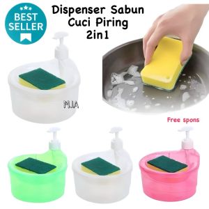 ( BISA COD ) Promo Dispenser Sabun Cuci Piring 2in1 Bentuk Mangkok Bulat / Soap Pump Dispenser 2in1 multifungsi free busa Sponge / Tempat Sabun Multifungsi / Kotak Penyimpanan Sabun
