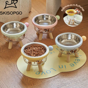 Tiaioi ชามอาหารแมวยกสูง ชามสแตนเลส ชามแมวสองชั้น ทําความสะอาดง่าย ป้องกันการพลิกคว่ำ ถอดออกได้