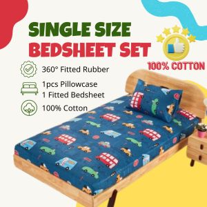100% FULL COTTON KAIN TEBAL Cadar Bergetah Keliling 2 in 1 Single Bedsheet Premium Cotton Fitted Bed Sheet Set Katil Sarung Tilam Bujang Patchwork Bolster Case Pillowcase Cadar Murah Comfyhome365 Single Size Bedsheet Cadar Asrama